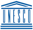 Unesco Icon Blue Building on White Background