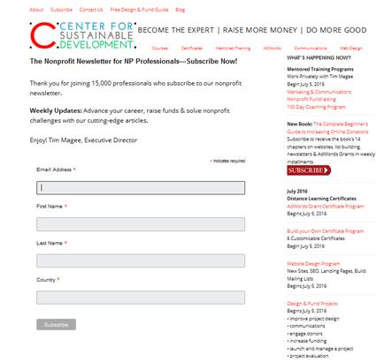 How to Accept Donations Online: CSDi Nonprofit MailChimp Subscription Form Example.