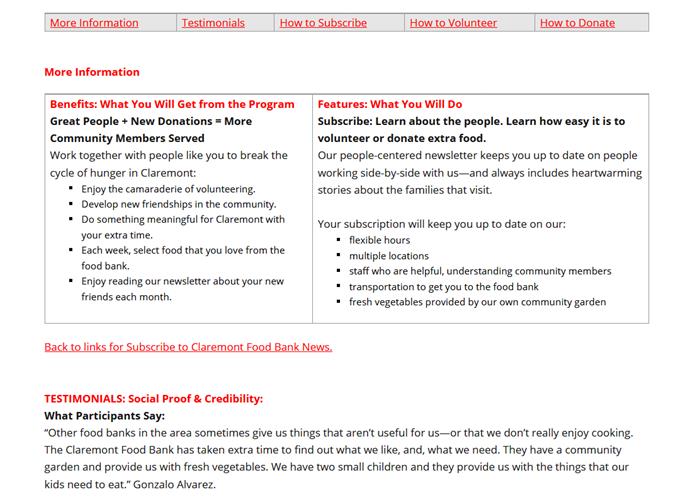 Example Landing Page with anchor link tab and destination