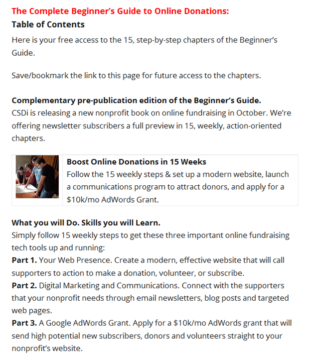 Table of Contents for Beginner's Book Chapter on Email List Building.